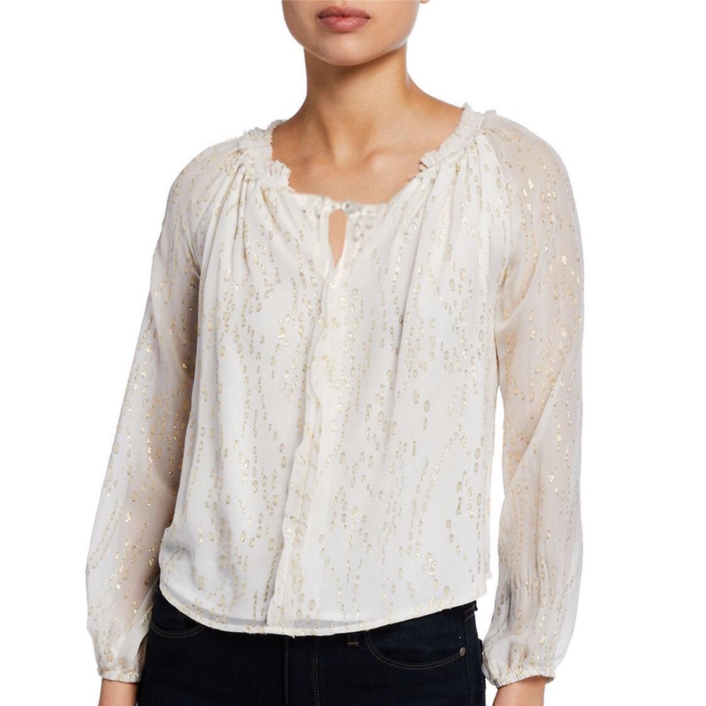 WHBM Silk Chiffon Blouse Metallic White & Gold